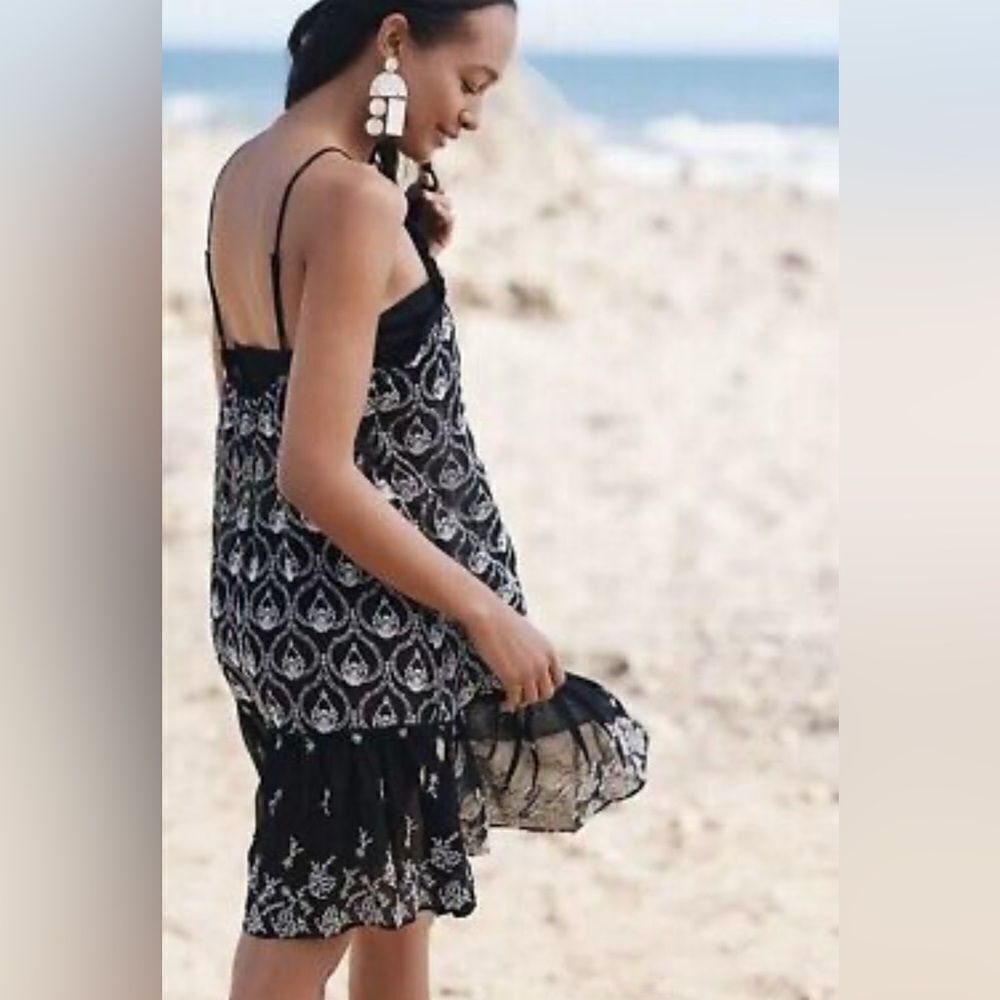 Anthropology size XS black spaghetti strap for ruffle hem dress - Picture 4 of 10